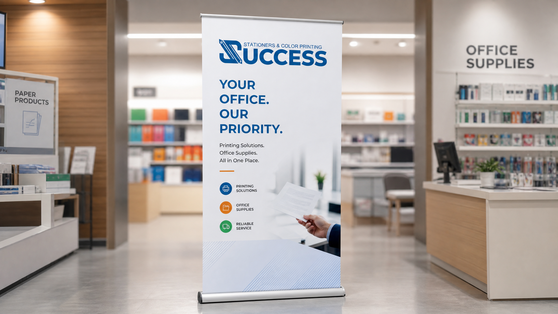 Roll-up banner printed with logo